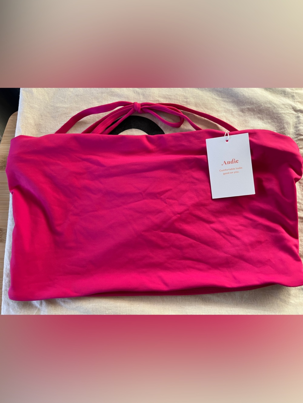 Bright Fuchsia Pink Andie The Aruba top neck Tie Straps swim top Medium